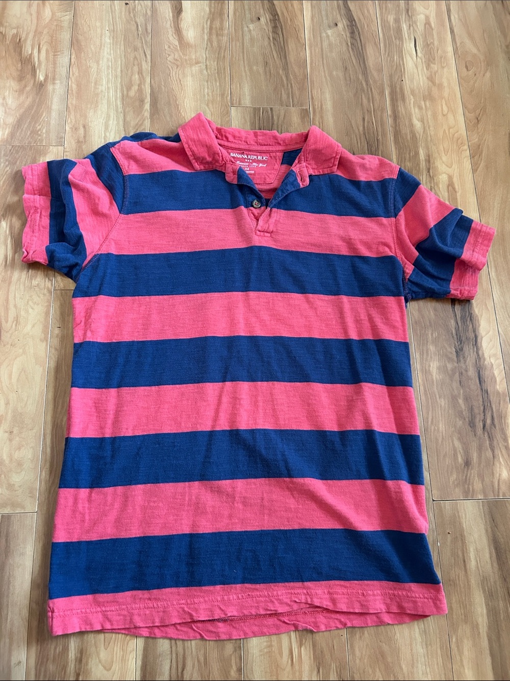 Banana republic faded varsity preppy striped polo button tee - cotton